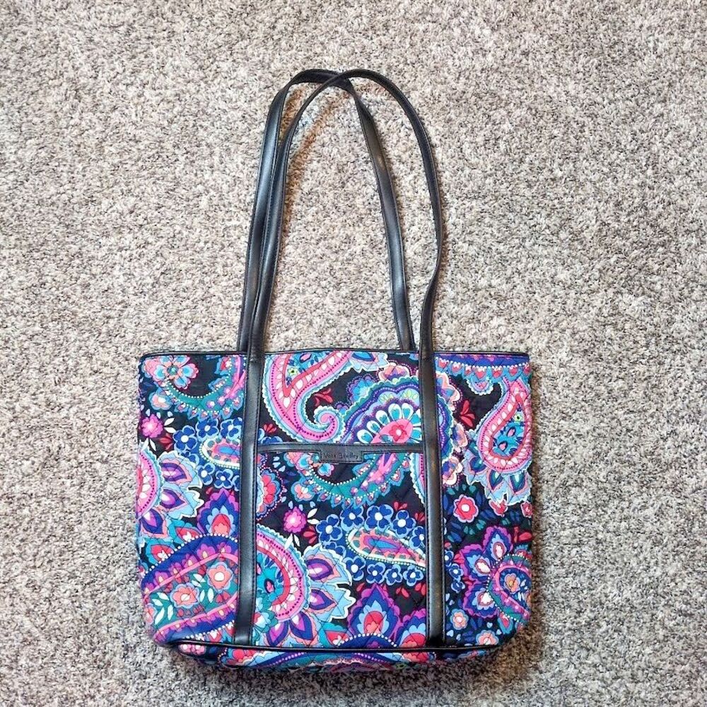 Vera Bradley Lighten Up Vera Large Zip Tote Bag Paisley Blue Pink - Picture 1 of 6
